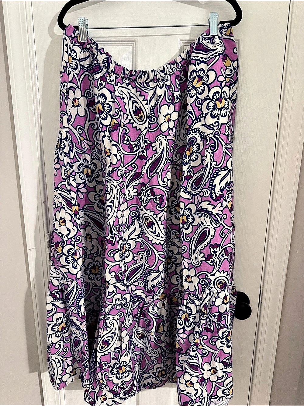 LOFT LOFT Beach Paisley Linen Blend Tiered Maxi Skirt Purple & White XL